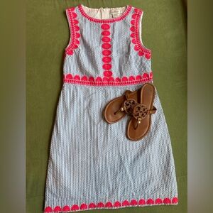 Vineyard Vines Blue-and-White Seersucker Dress with Pink Trim-4